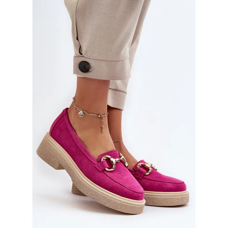 Zazoo 3429 Mocassins Femme En Daim Avec Décoration Fuchsia rose