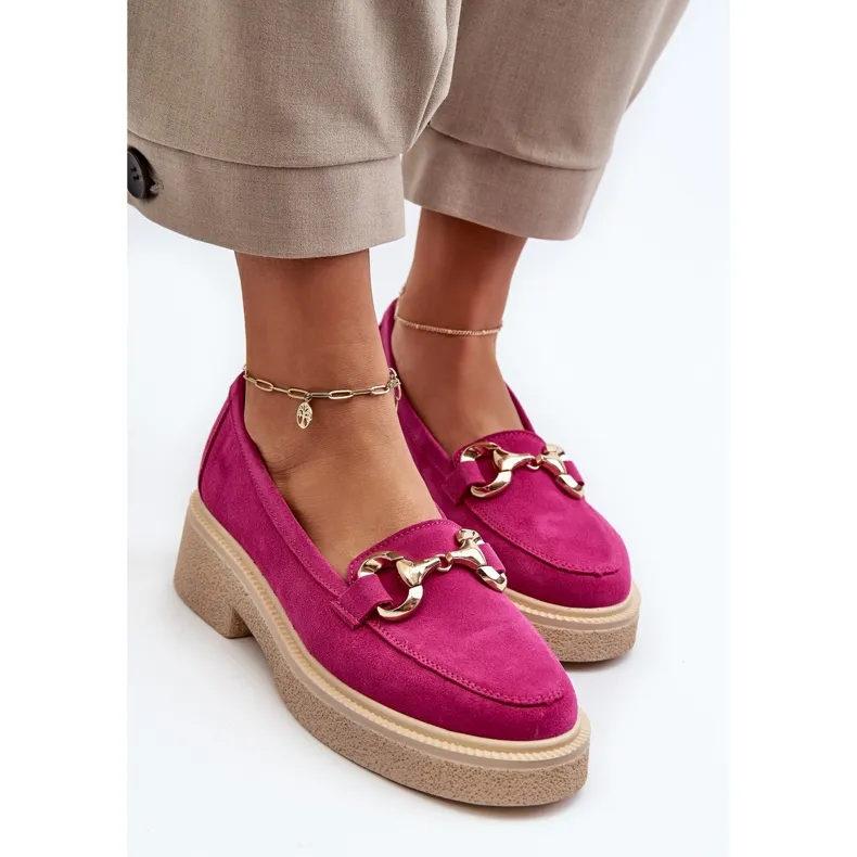 Zazoo 3429 Mocassins Femme En Daim Avec Décoration Fuchsia rose