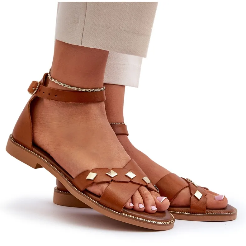Zazoo 40378 Sandales plates en cuir pour femme, marron brun