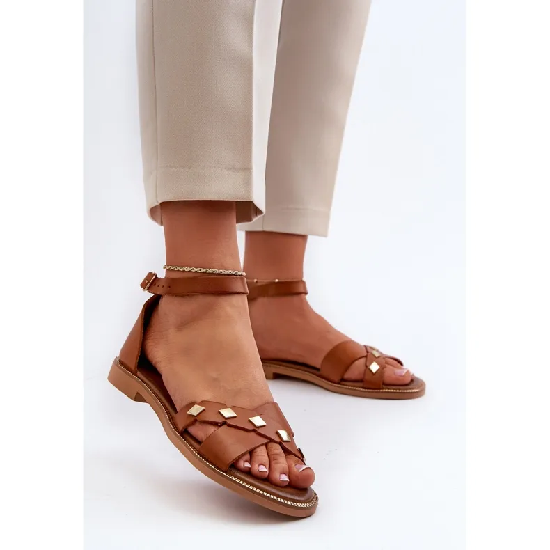 Zazoo 40378 Sandales plates en cuir pour femme, marron brun